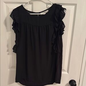 LOFT Women's Black Ruffle Sleeve Top
